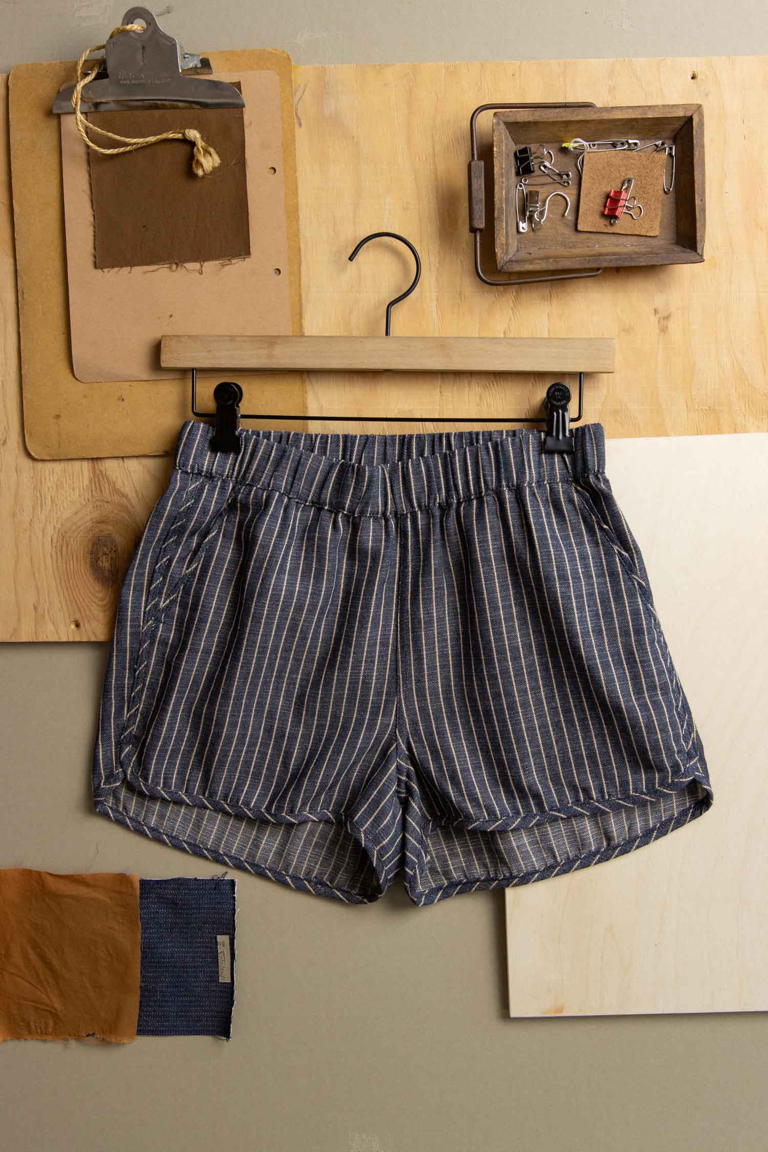 Luca Track Short / Denim Herringbone Stripe