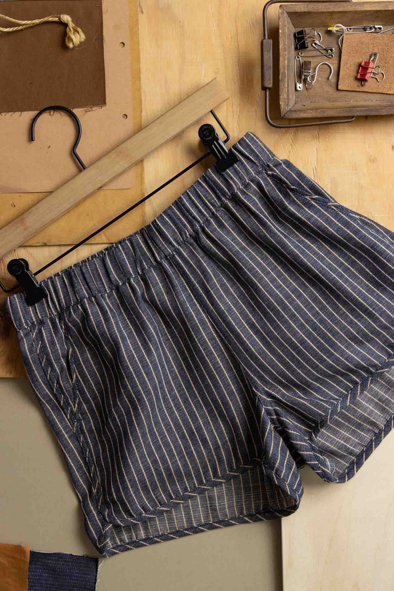 Luca Track Short / Denim Herringbone Stripe