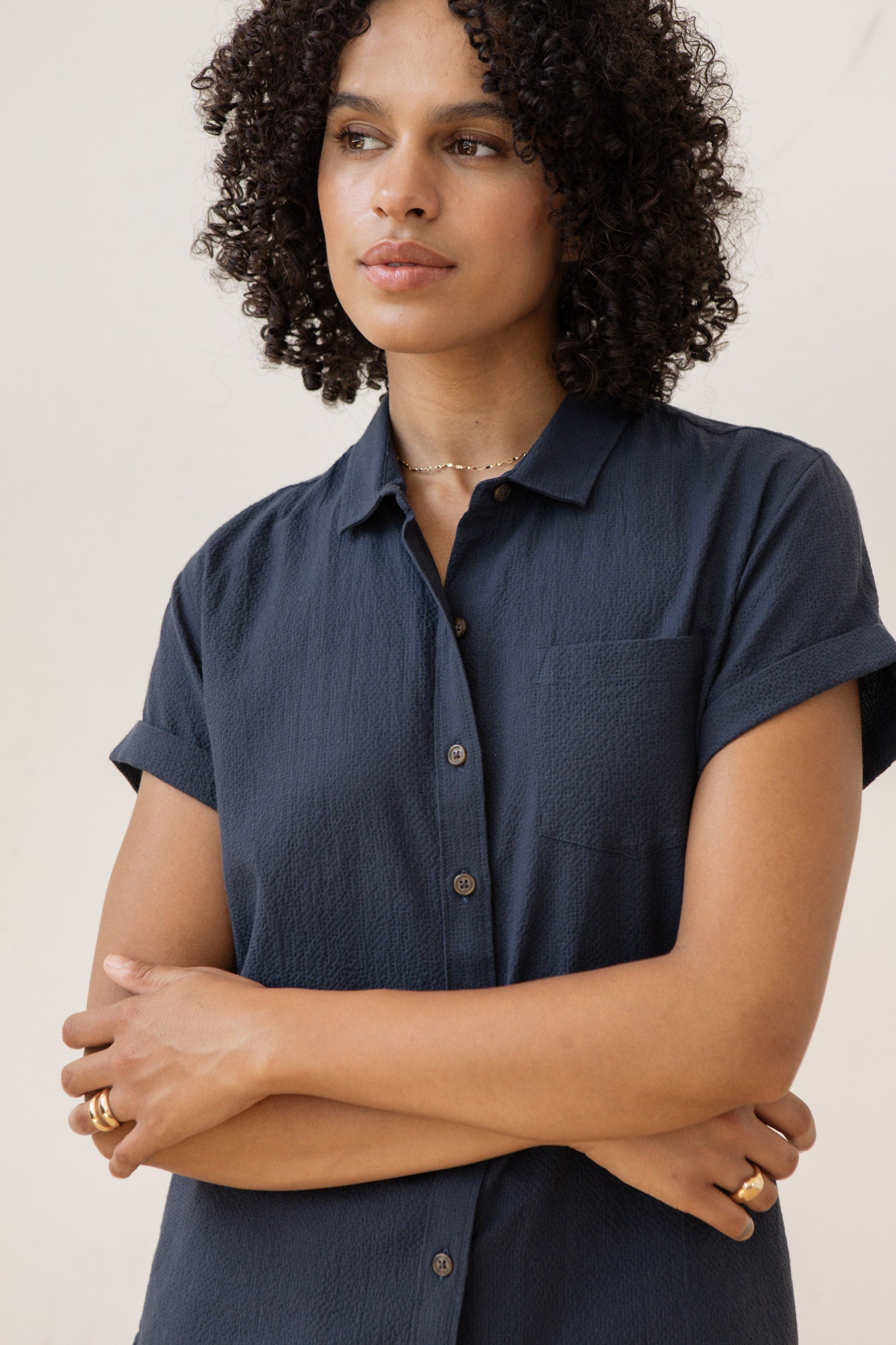 Bea Shirt / Navy Seersucker