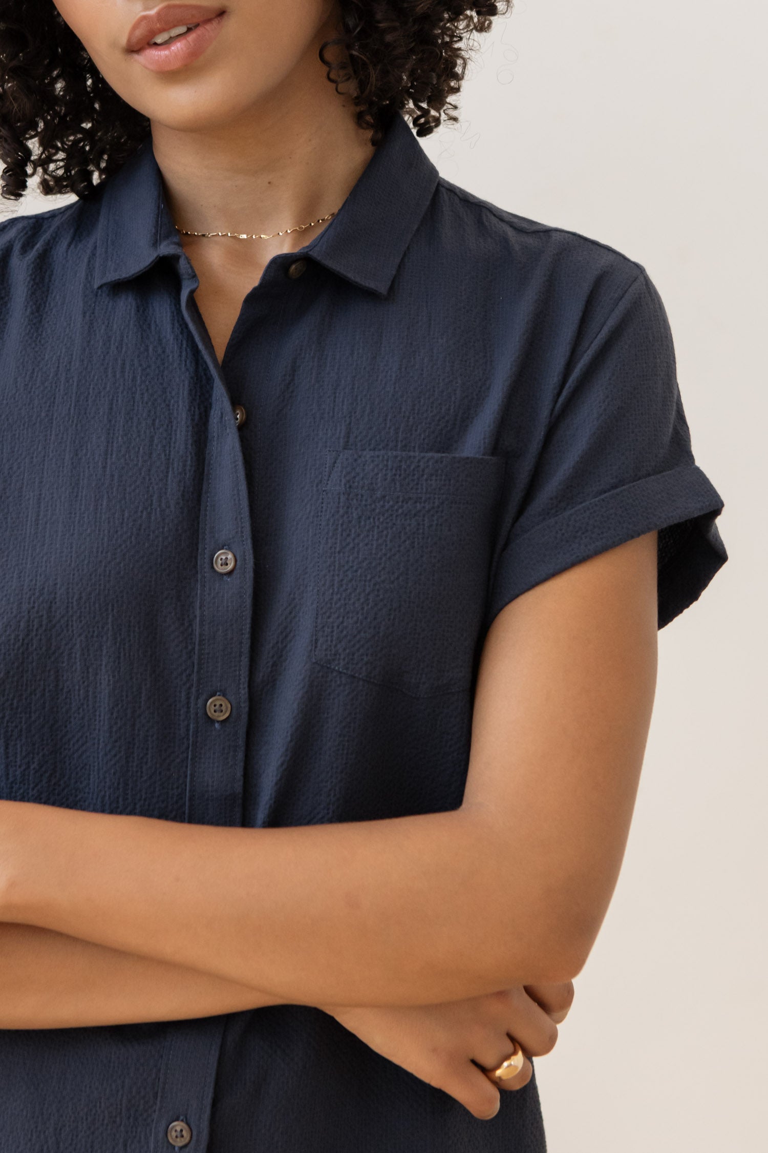 Bea Shirt / Navy Seersucker