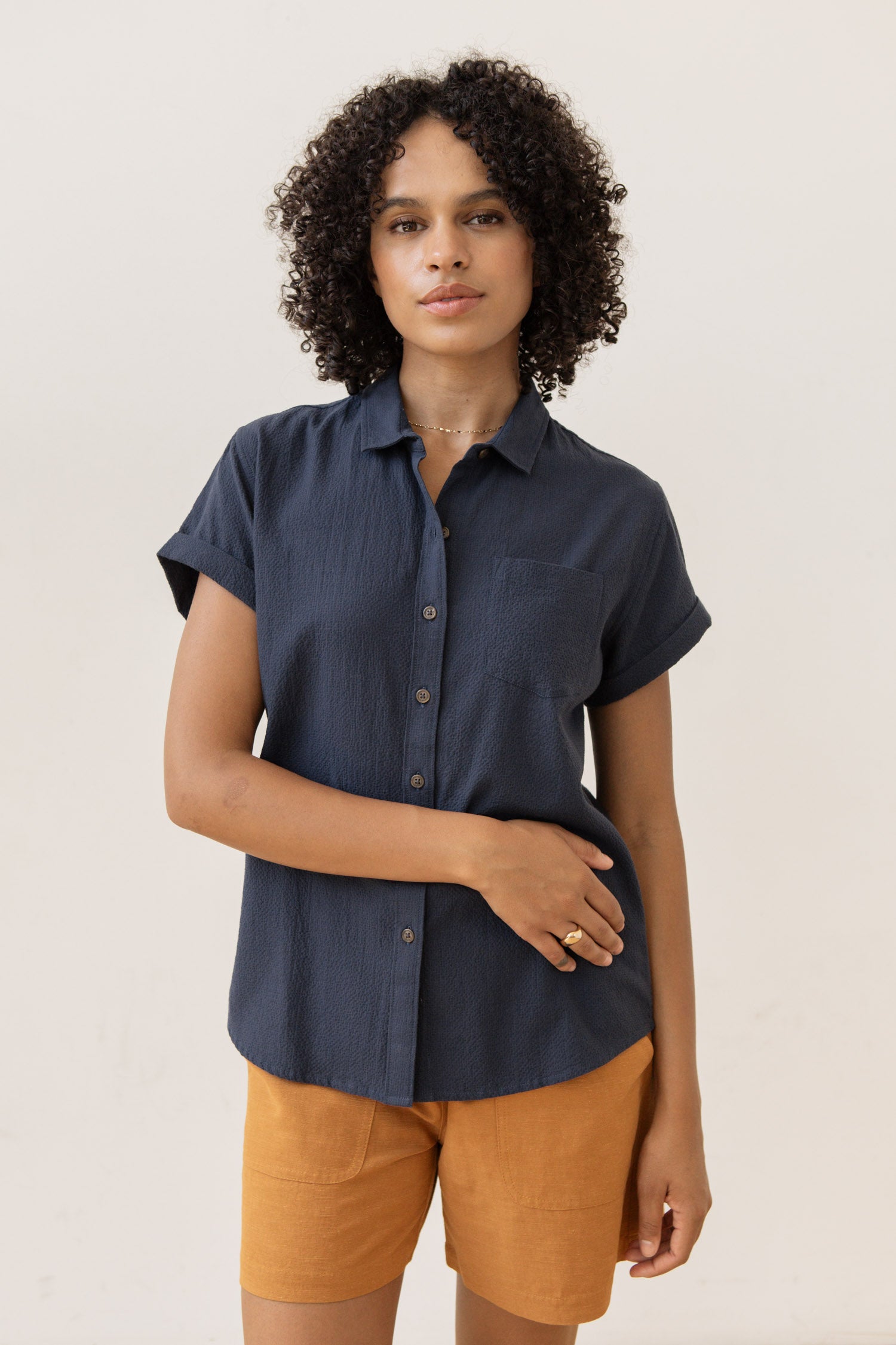 Bea Shirt / Navy Seersucker