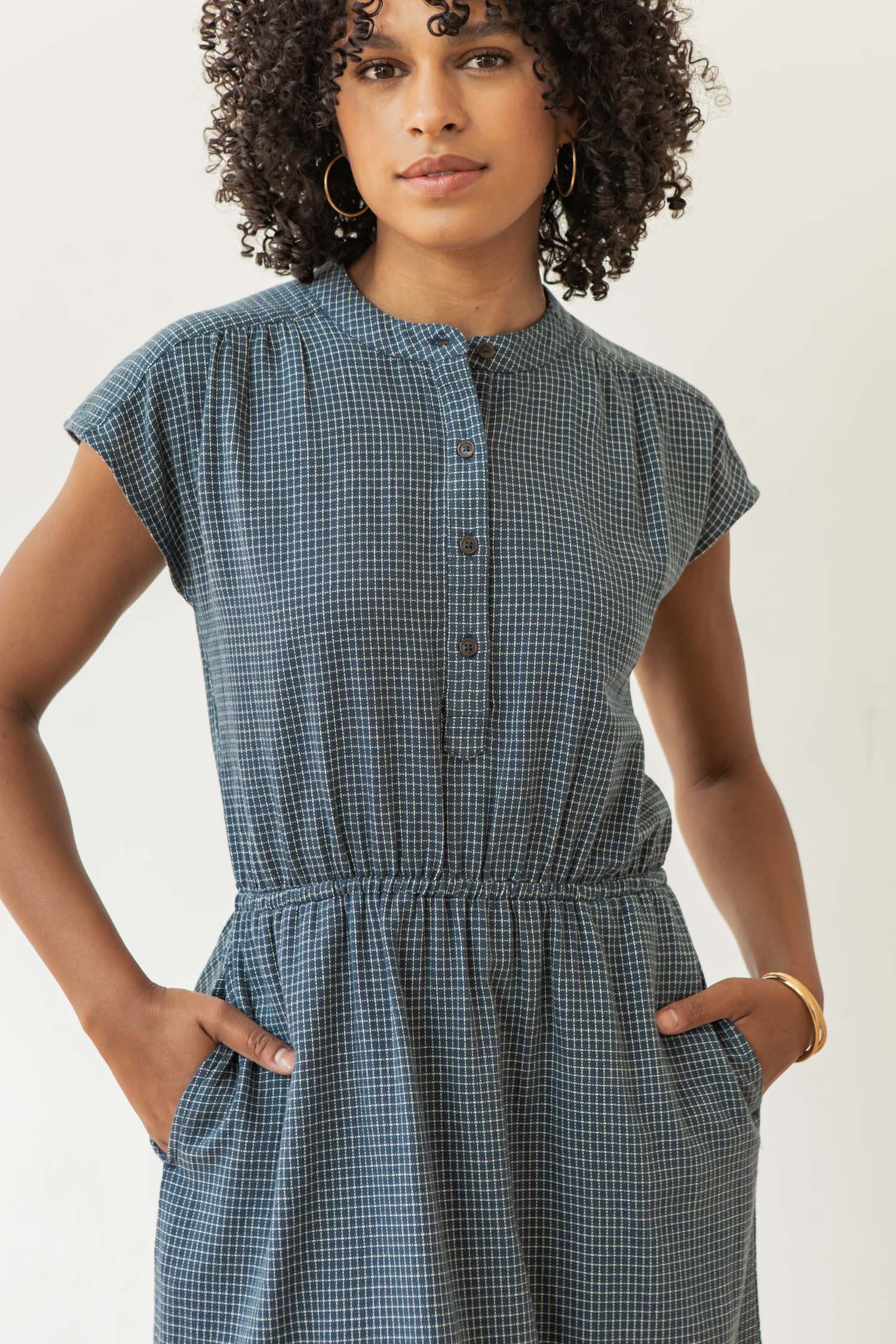 Lorane Dress / Navy Grid