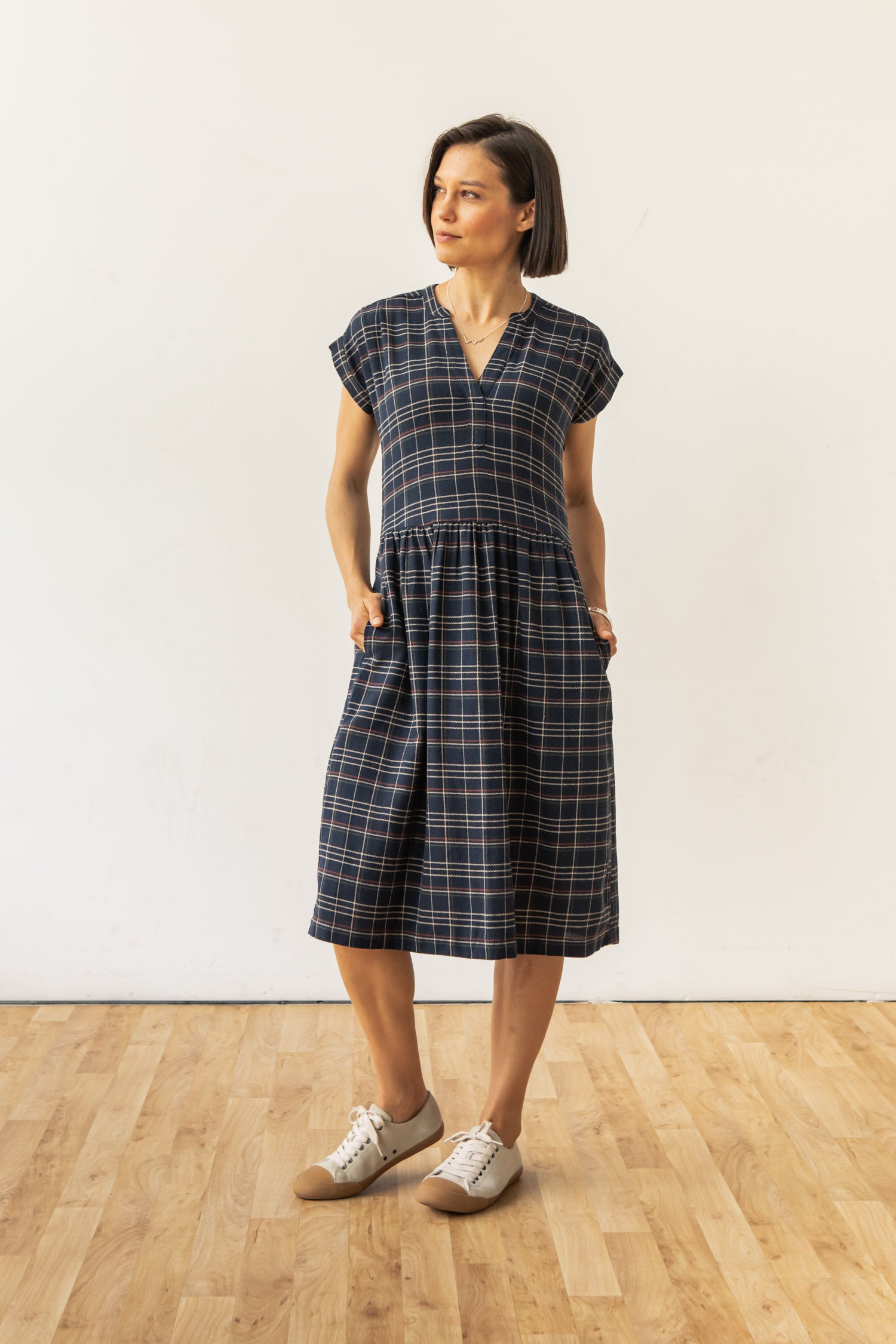 Ira Dress / Dusk Herringbone Plaid