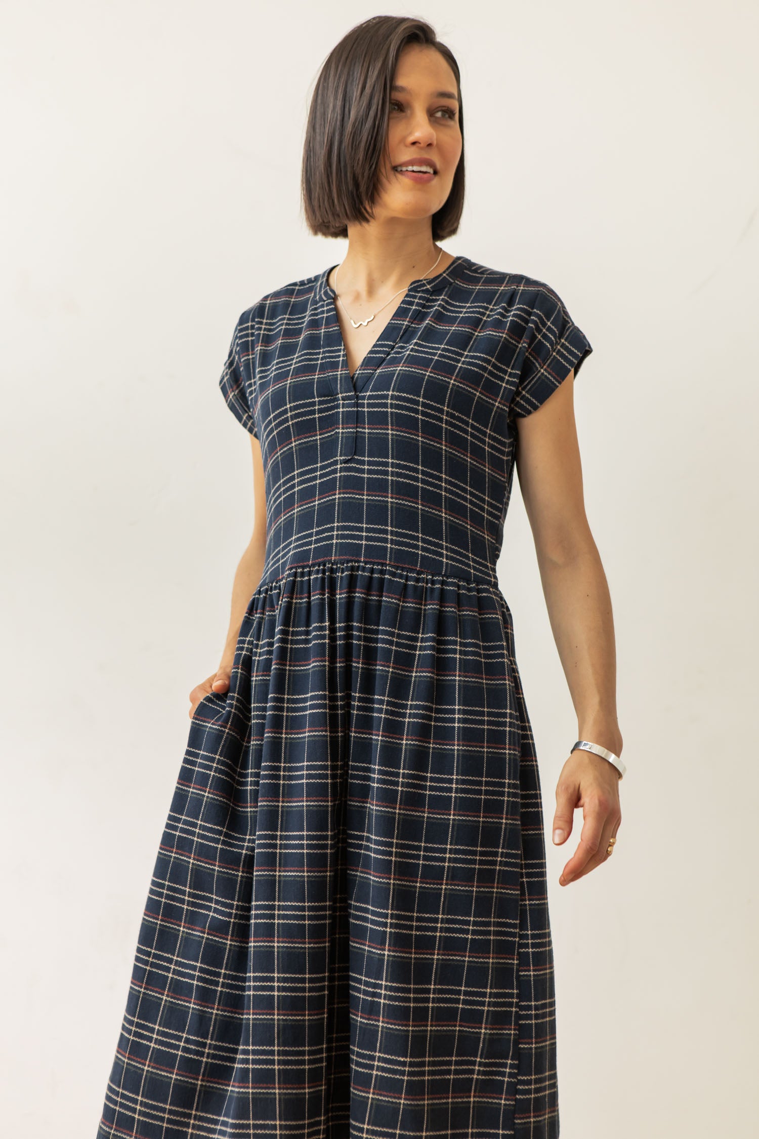 Ira Dress / Dusk Herringbone Plaid