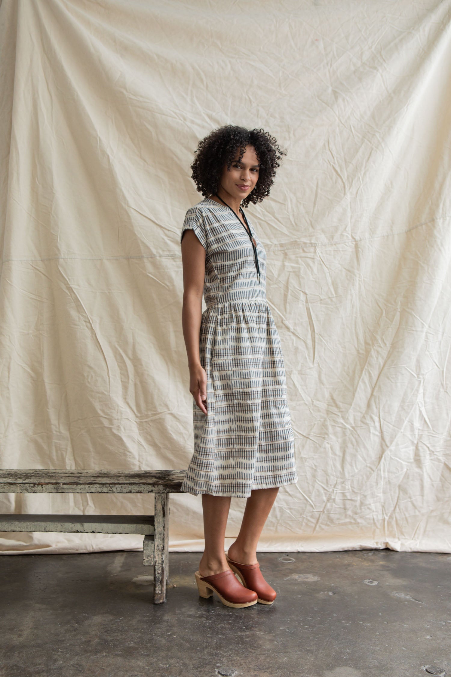 Ira Dress / Mushroom Ikat Stripe