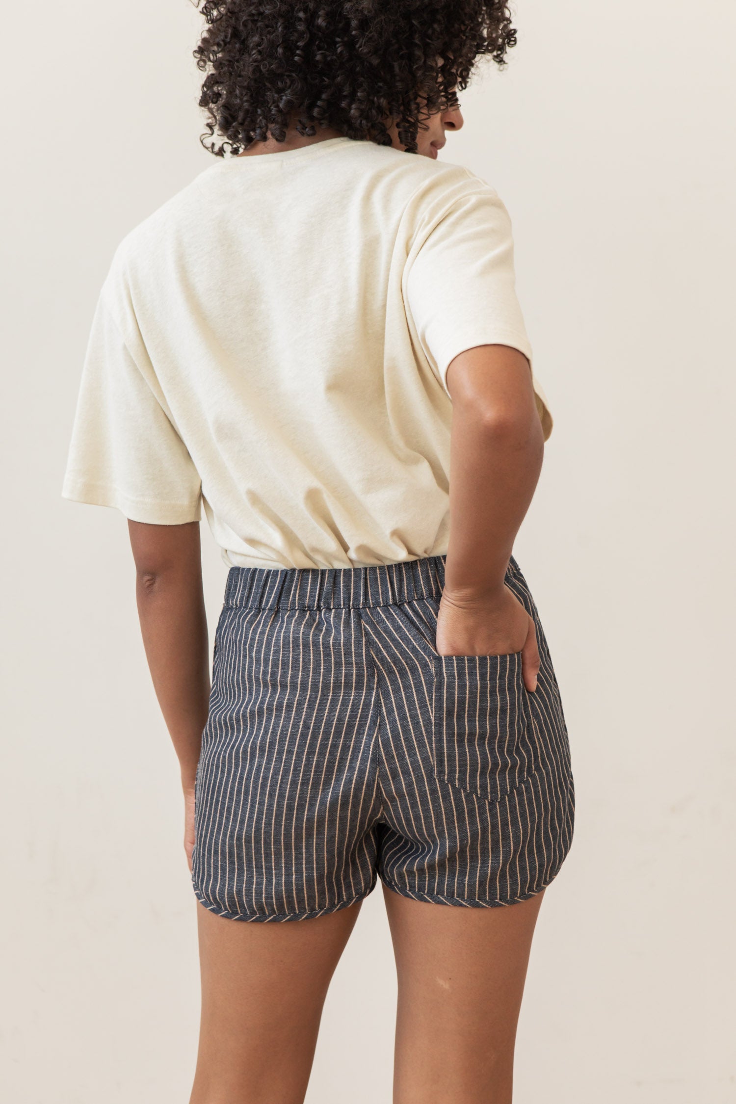 Luca Track Short / Denim Herringbone Stripe