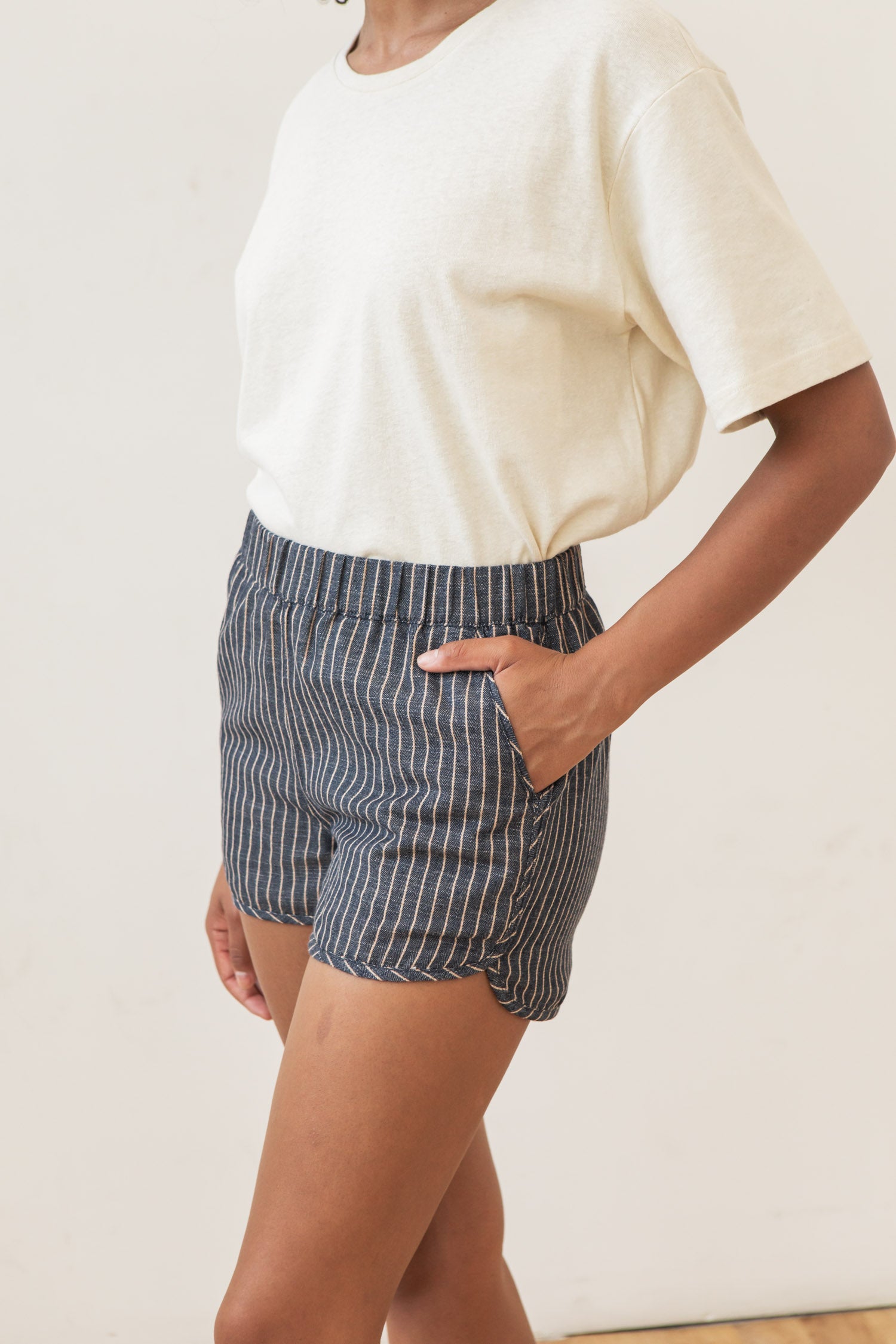 Luca Track Short / Denim Herringbone Stripe