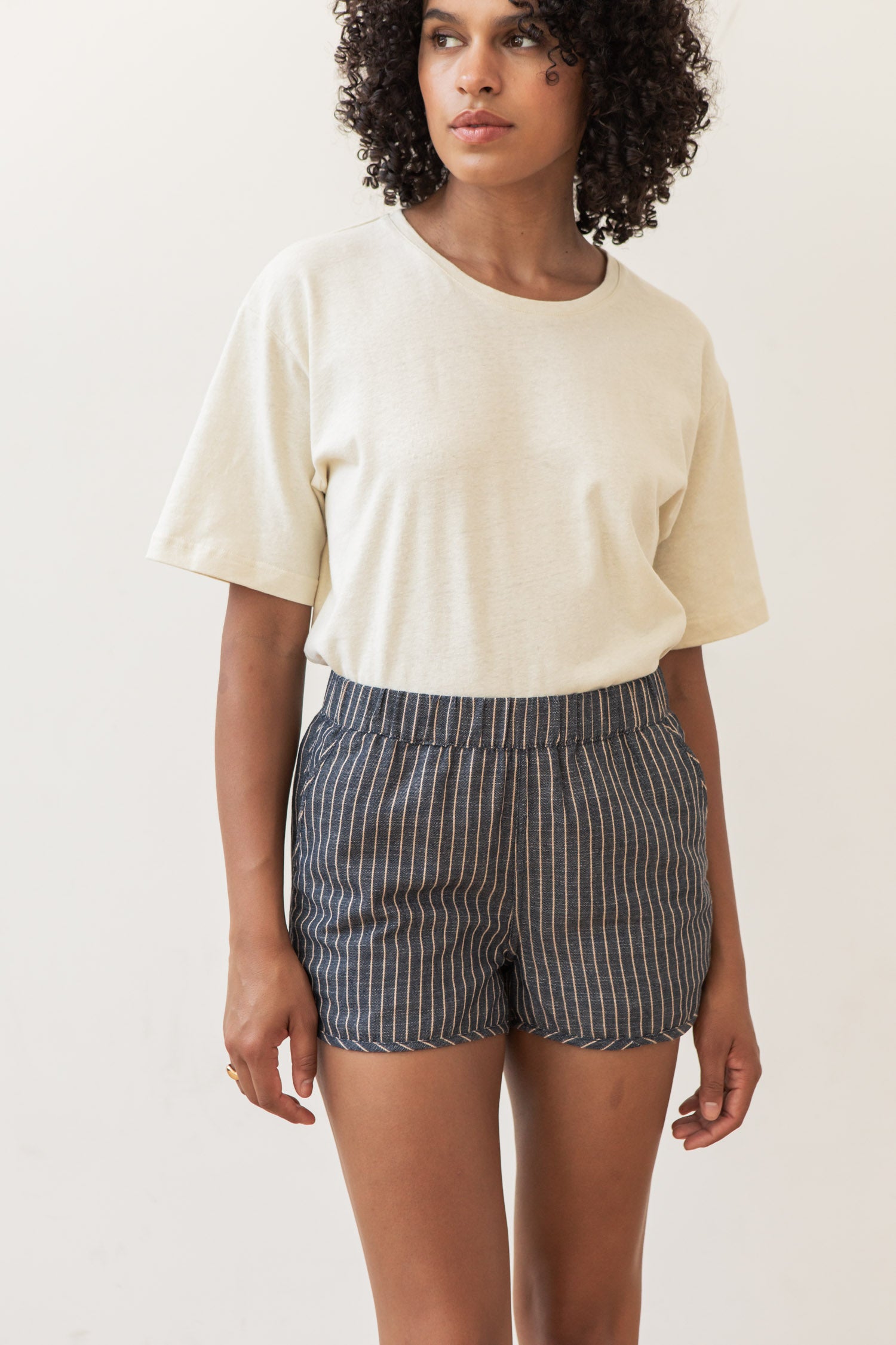 Luca Track Short / Denim Herringbone Stripe