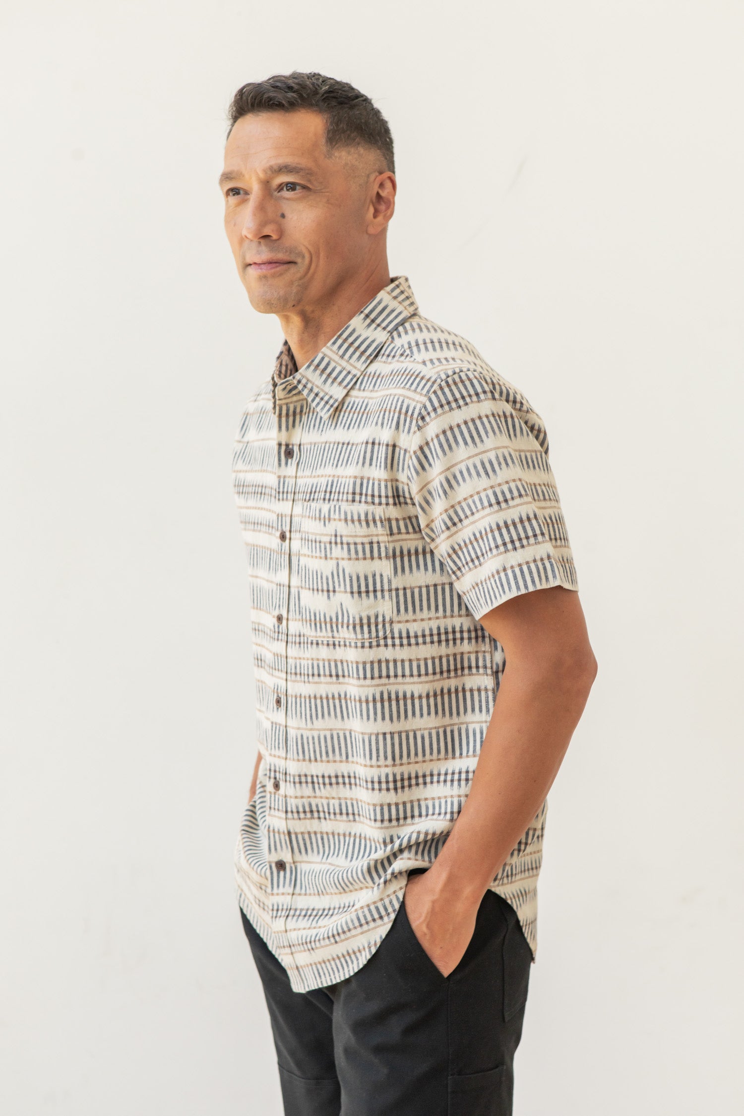 Malcolm Shirt / Mushroom Ikat Stripe