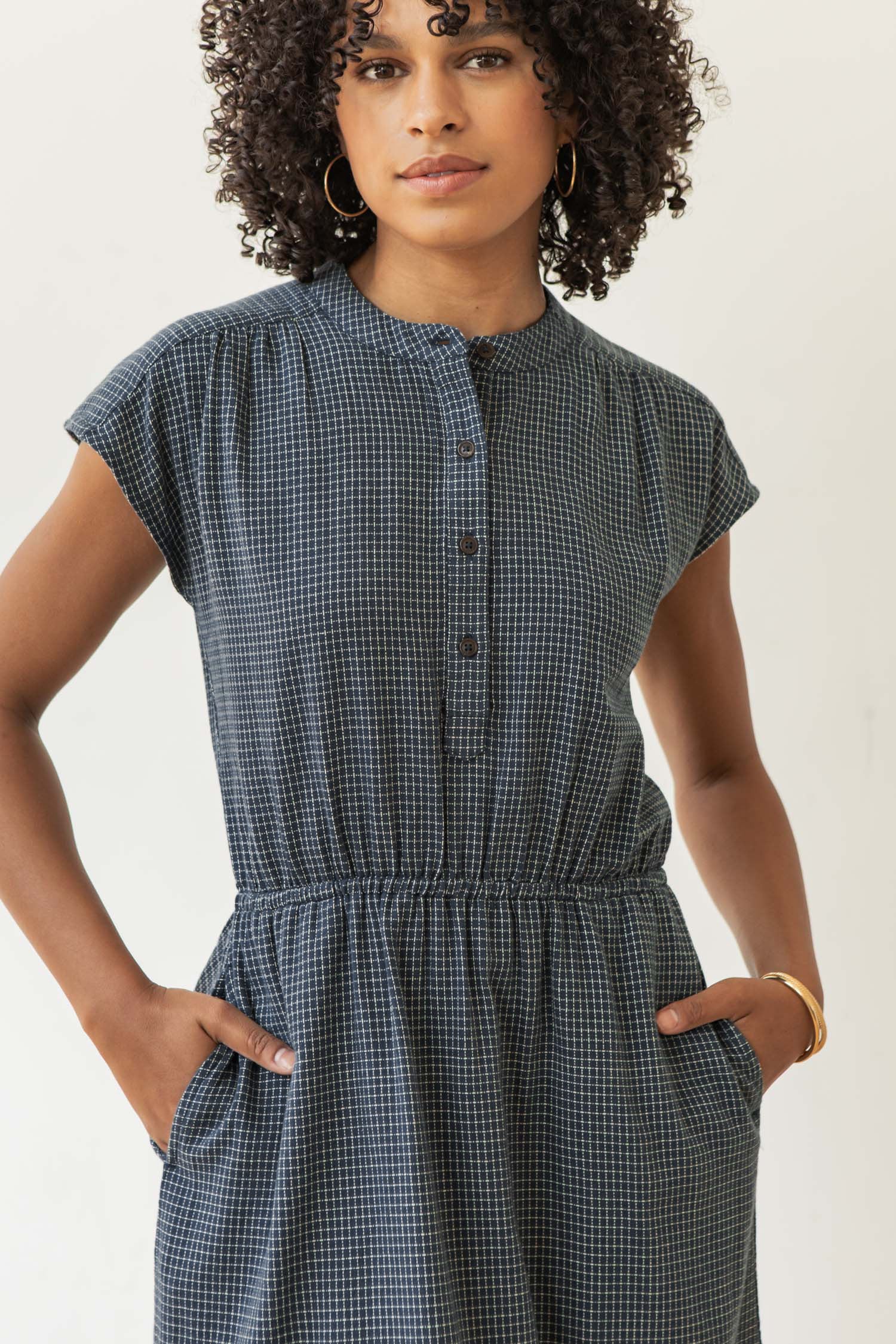 Lorane Dress / Navy Grid