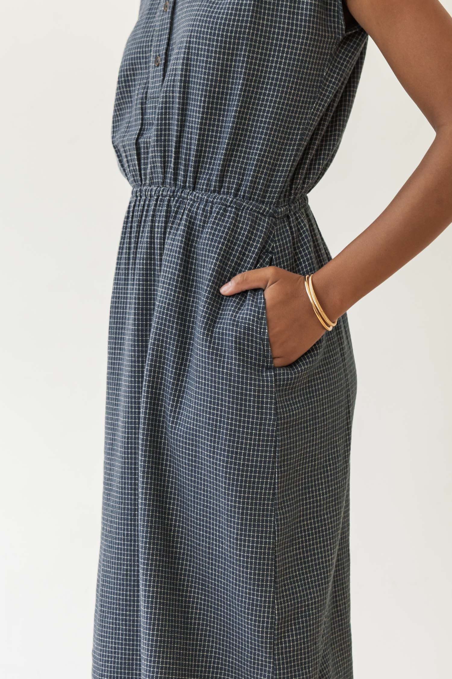 Lorane Dress / Navy Grid