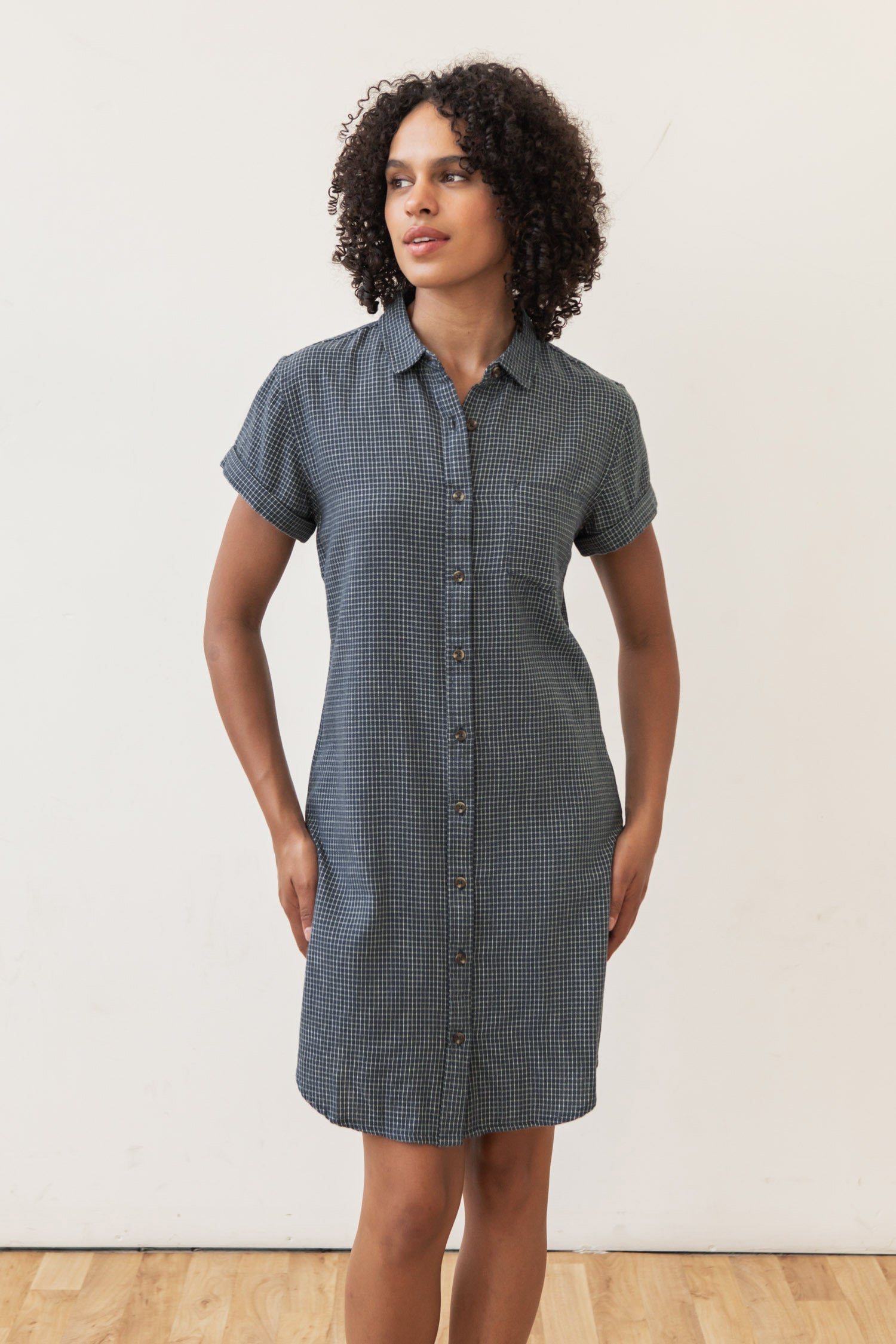 Loren Shirt Dress / Navy Grid